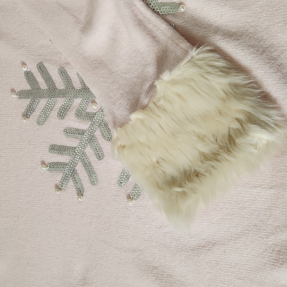 Pink sequin  fuzzy knit faux fur crewneck barbiecore Christmas sweater size xl - Picture 7 of 7